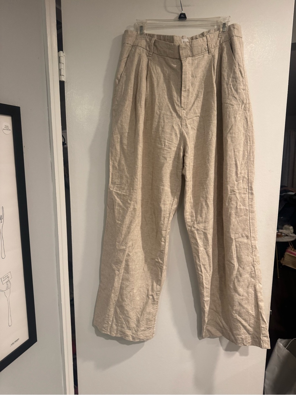 GAP Women’s Beige High-Rise Wide-Leg Linen Trousers Pants Size 12